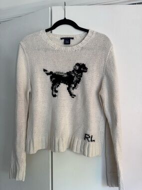 Vintage Ralph Lauren Cream Sweater with Black Dog